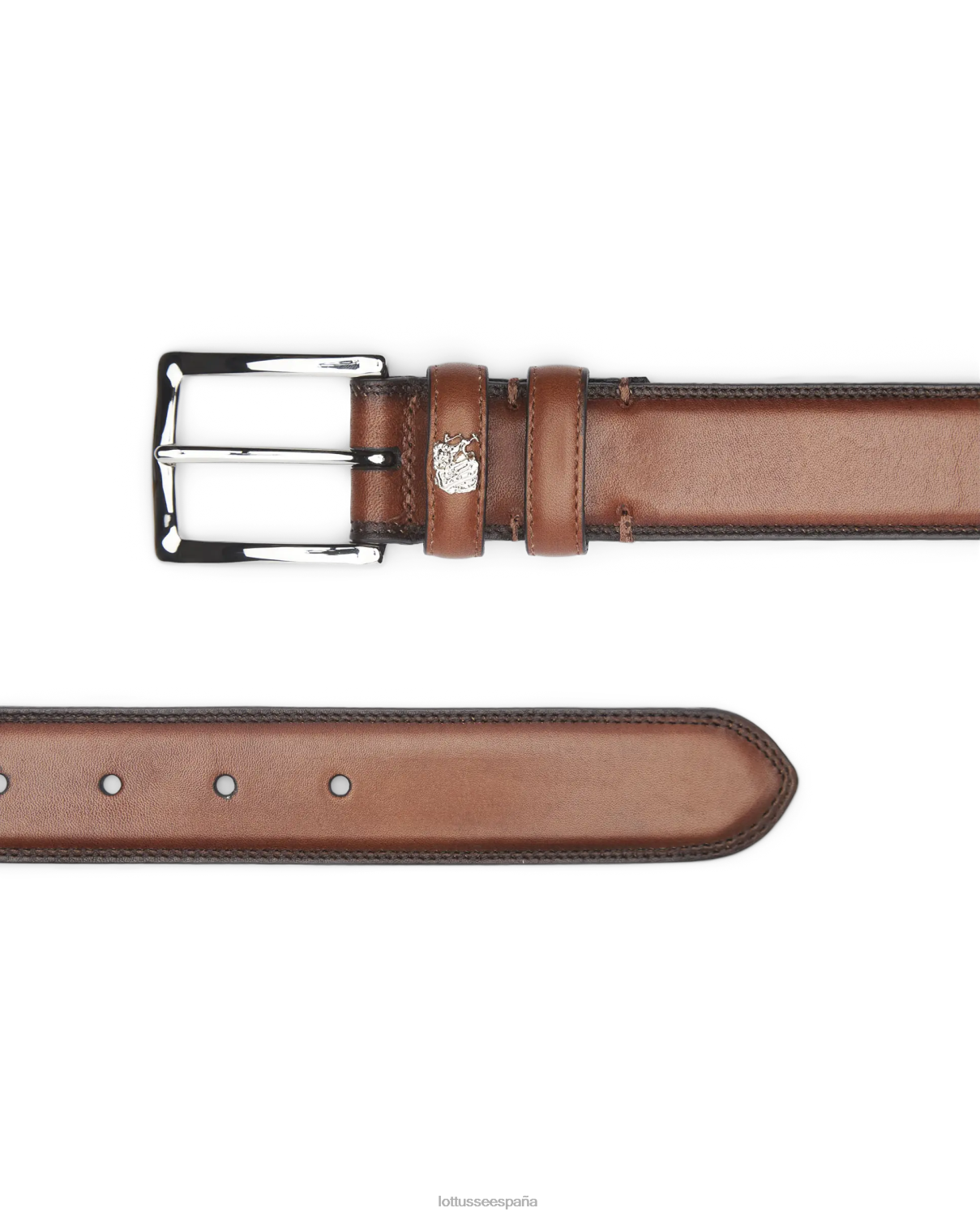 Lottusse Hebilla de becerro con relieve de anilina y corteza de cinturón marrón hombres accesorios V40NX199