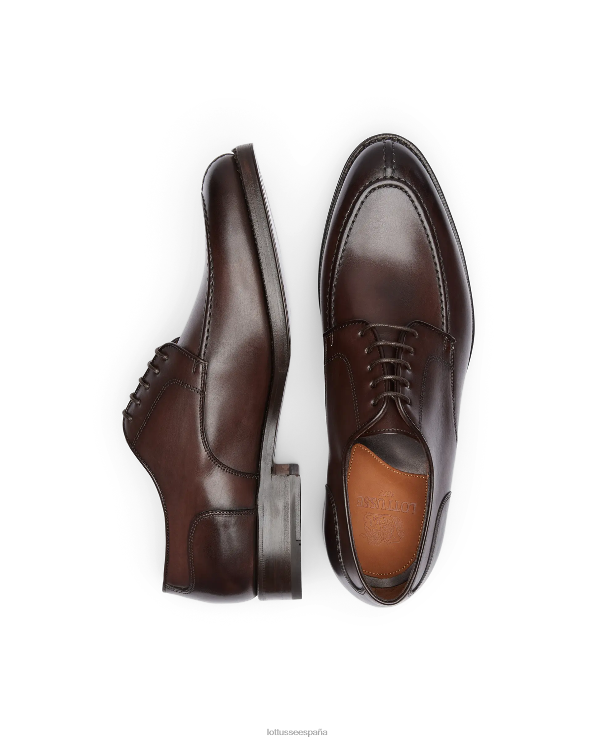 Lottusse derby de becerro de anilina con corteza premium moca hombres calzado V40NX46