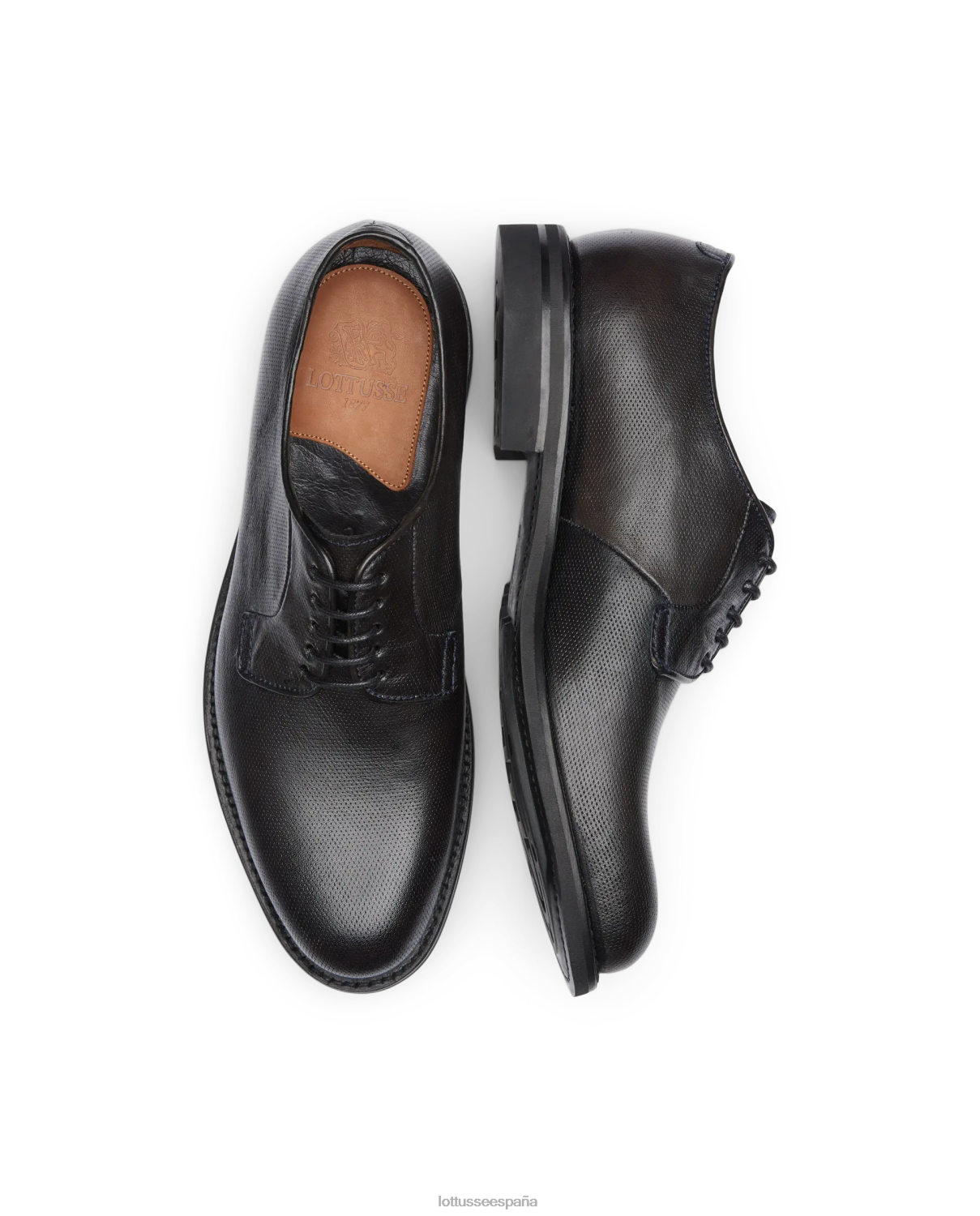 Lottusse walton canguro derby de cuero repujado azul marino hombres calzado V40NX69