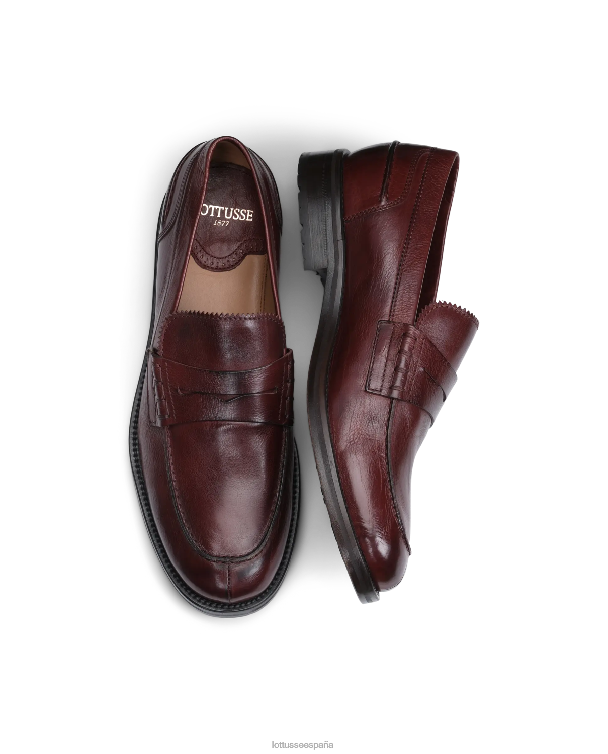 Lottusse Mocasines Orwell de piel de becerro color burdeos granate hombres calzado V40NX168