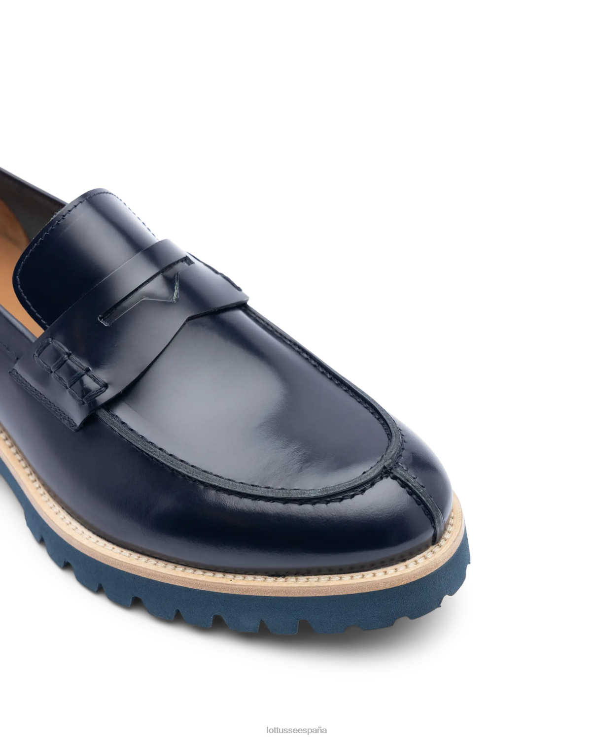 Lottusse mocasines covent de becerro brillante azul marino hombres calzado V40NX91