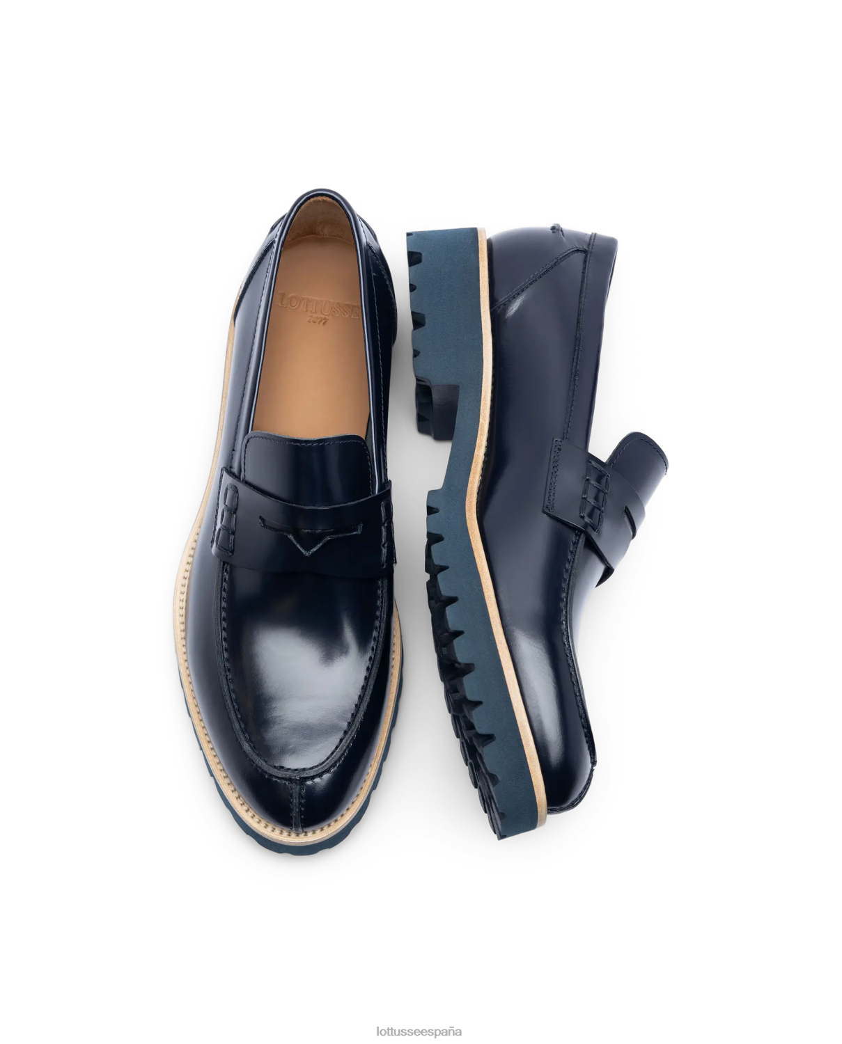 Lottusse mocasines covent de becerro brillante azul marino hombres calzado V40NX91