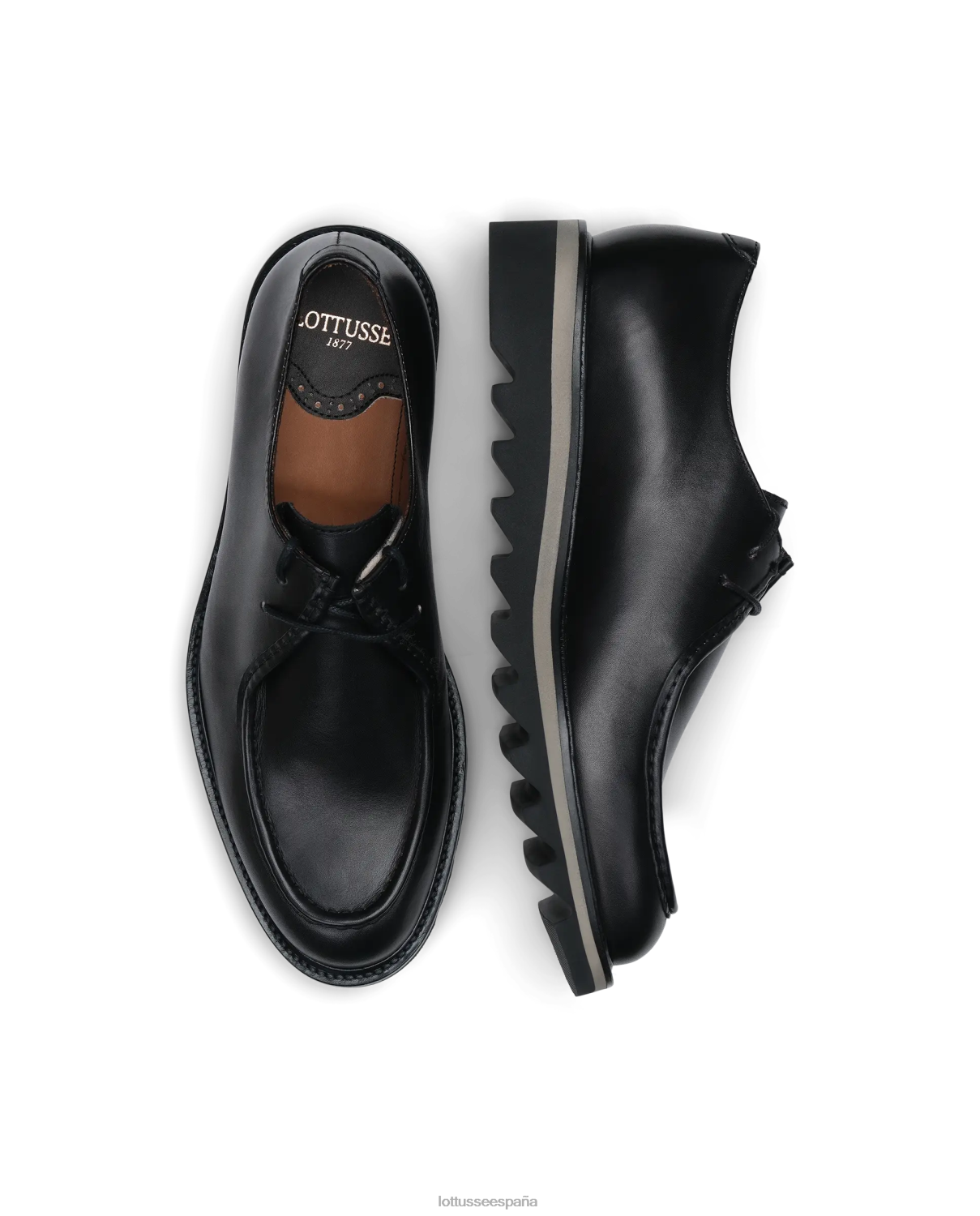 Lottusse mocasines derby con tacón de cuña y becerro Dublin negro hombres calzado V40NX180
