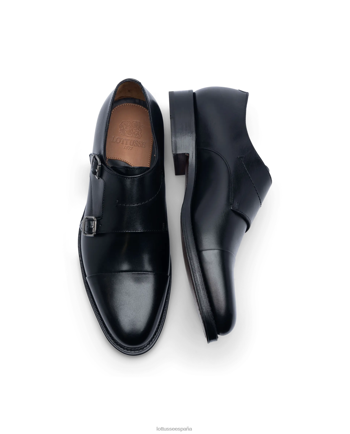 Lottusse monjes de ternera con anilina y corteza premium negro hombres calzado V40NX47