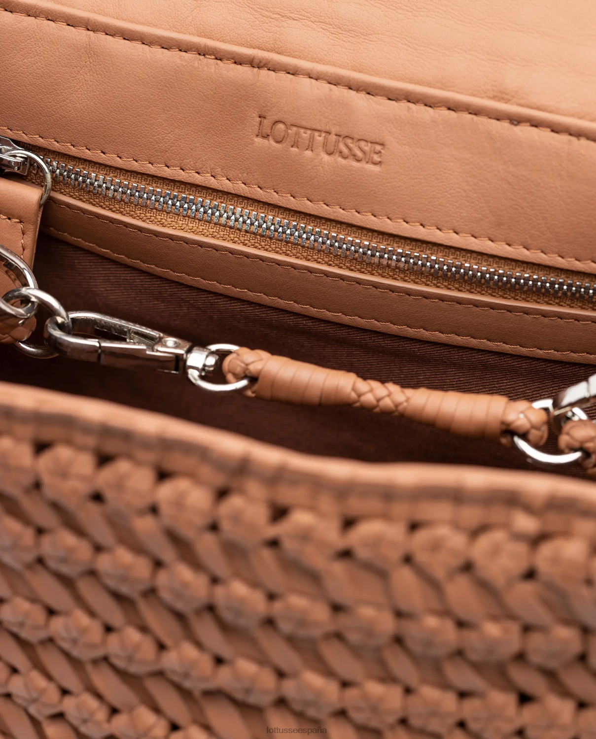 Lottusse bolso noodbag con asa superior de cordero trenzado y lavado marrón mujer accesorios V40NX344