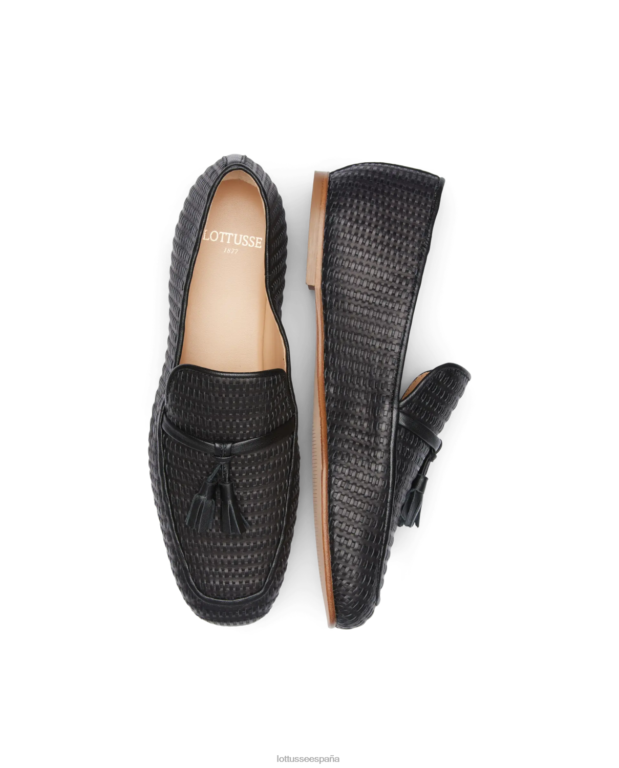 Lottusse mocasines goya de piel de becerro tejida negro mujer calzado V40NX275
