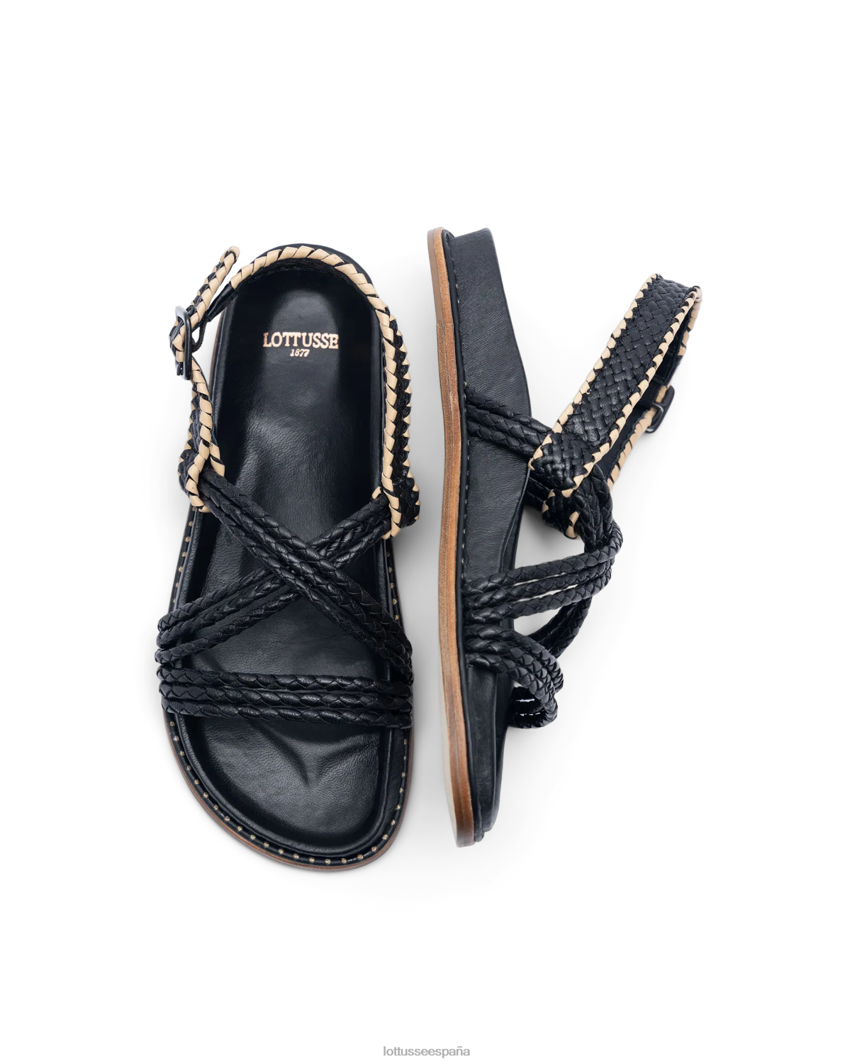 Lottusse sandalias etnicas de cabra trenzadas negro mujer calzado V40NX251