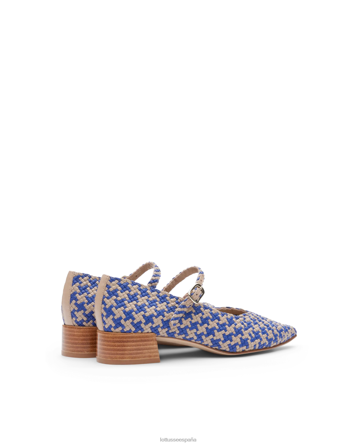 Lottusse zapatos de tacón de piel de cordero tejida de verano azul mujer calzado V40NX317
