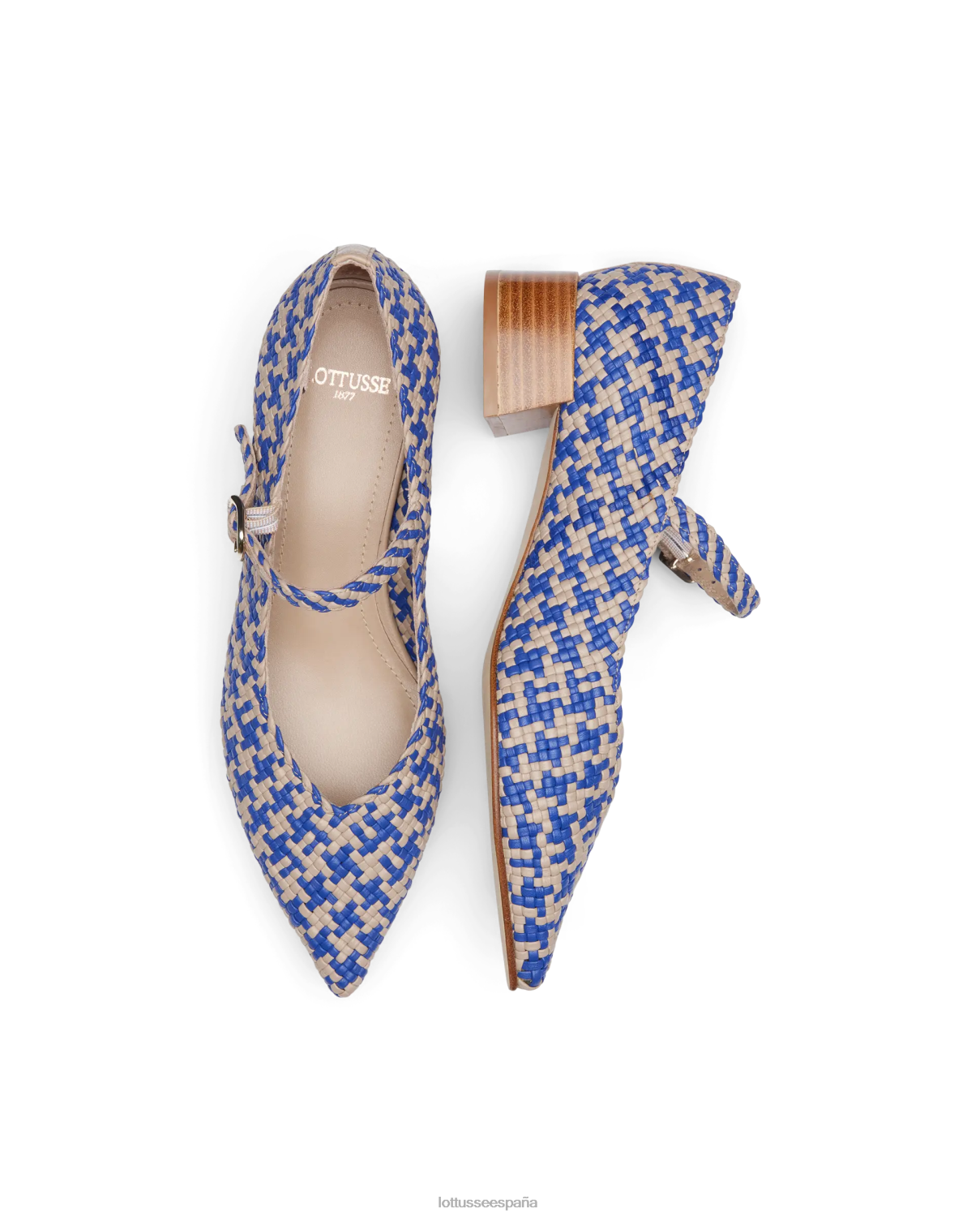 Lottusse zapatos de tacón de piel de cordero tejida de verano azul mujer calzado V40NX317